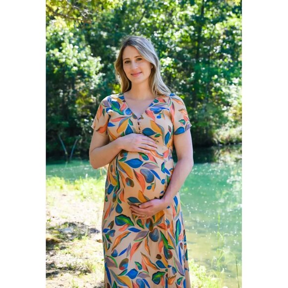 Rachel Pally Crepe Joline Orange floral Maternity Dress Size S - Picture 7 of 13